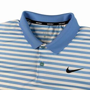 Nike Golf Blue Striped Polo Shirt Mens Large Dri Fit Single Swoosh 891239-412